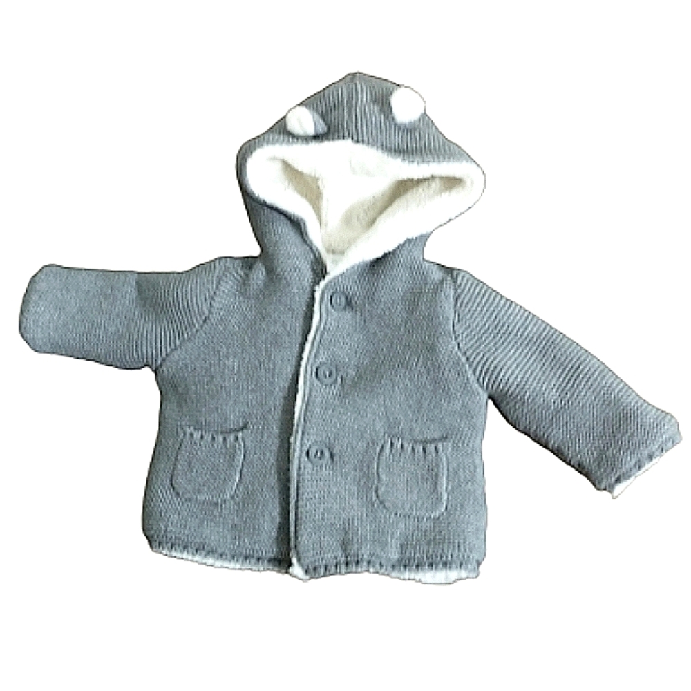 3 mo Carter's Gray Fleece Lined Bear Hooded Sweater Jacket